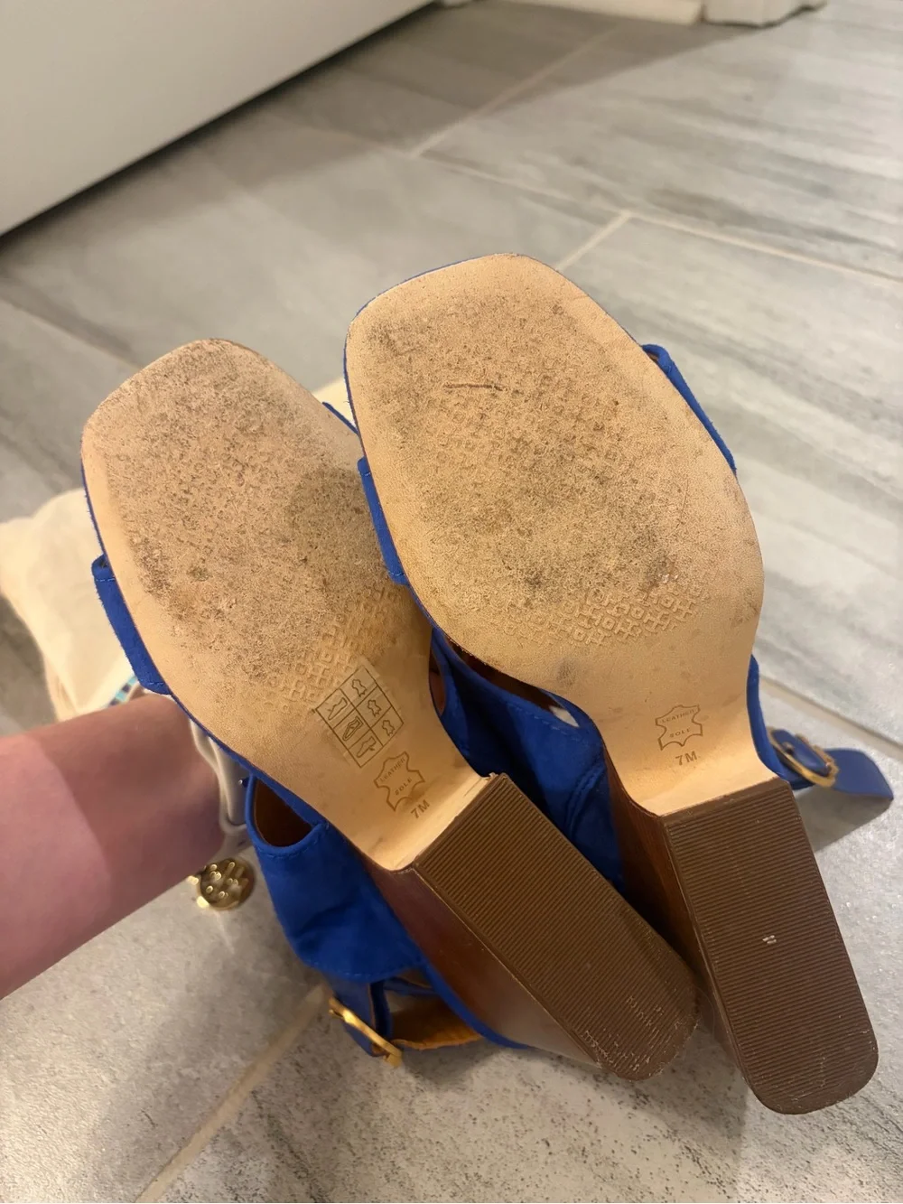 Tory Burch Royal Blue Suede Block Heel Sandals